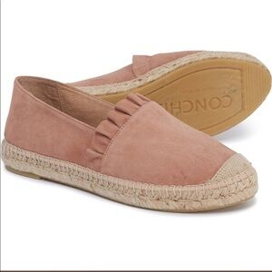 NWOT conchisa made in Spain pink ruffle suede leather espadrille flat shoe 9.5